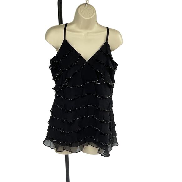 INC International Concepts, Size 8, BLACK RUFFLED BEADED TOP - Picture 1 of 4